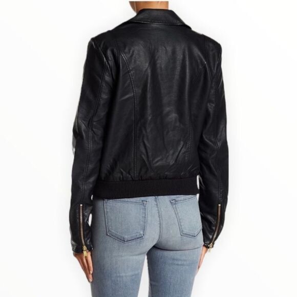 Free People Faux Leather Moto Jacket Zip Up Black - Picture 3 of 15